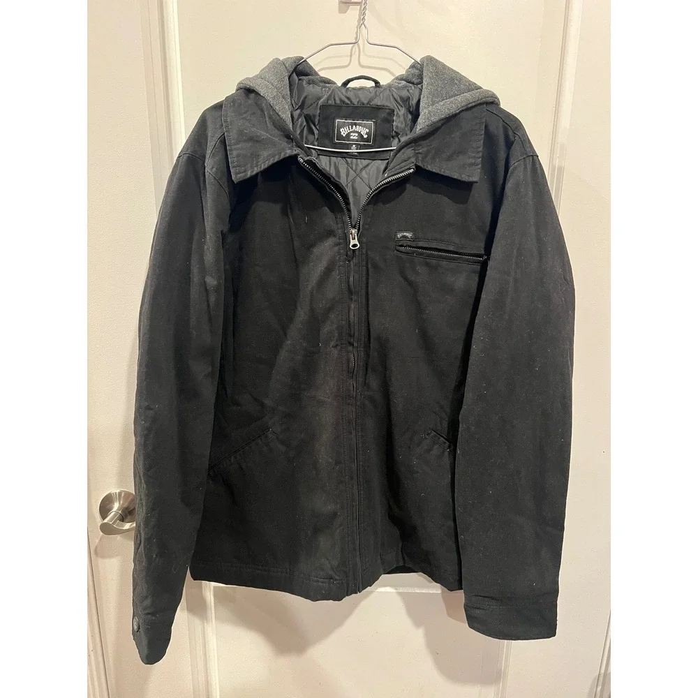 Billabong Mens Jacket Hooded Canvas Quilted Lining Black Medium